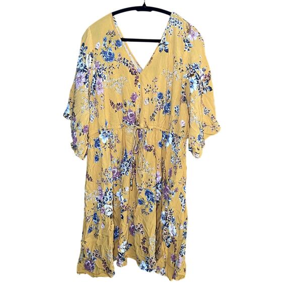 Torrid Yellow Floral Dress - Adjustable Drawstring Tie - Picture 1 of 9